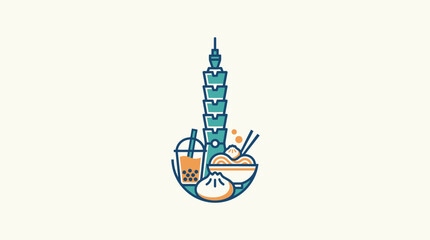 Obraz premium Taipei City Icon with Food and Landmark