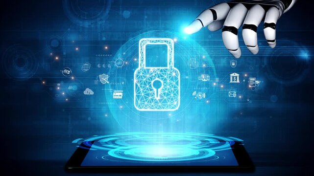 AI-secured system demonstrating multi-layer encryption, identity protection, and password security with modern digital lock interface Marrow
