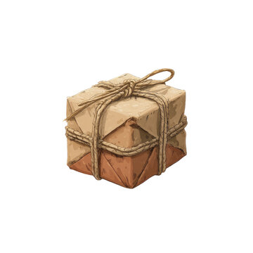 A small, wrapped package with twine. It is made of brown paper
