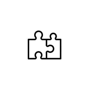 A black line drawing of two interlocking puzzle pieces