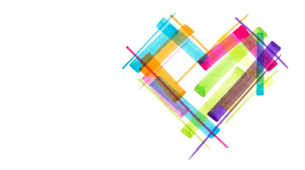 Fototapeta premium Colorful abstract heart shape made of brush strokes on transparent png background.