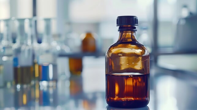 Selective Focus of Hydrogen Peroxide Solution in Bottle Representing Chemical Laboratory and Medical Concept, Generative AI