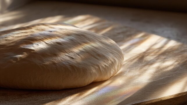 Round loaf of bread on a wooden surface. the bread appears to be freshly baked and is golden brown in color.