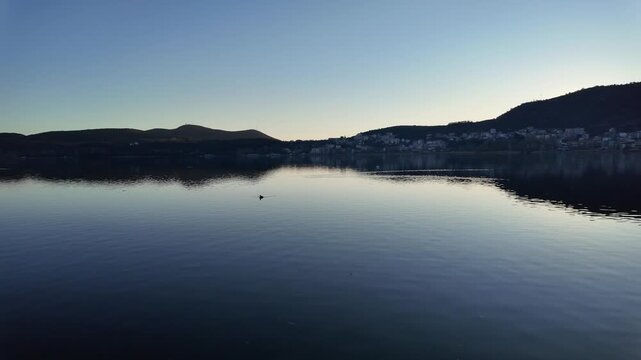 Amazing Panorama of Lake Orestiada around town of Kastoria, Western Macedonia, Greece