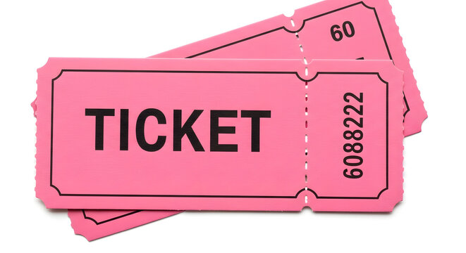 Pink tickets stacked with numbers on a white background for an event