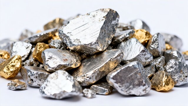 Metallic ore chunks silver and gold
