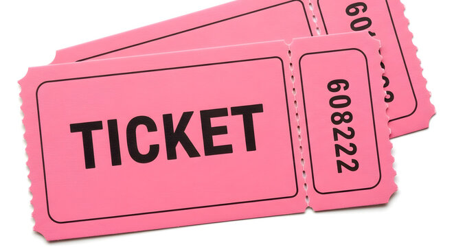 Three pink lottery tickets with numbers are shown on a white background