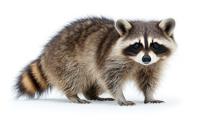 Obraz premium Raccoon on white background, looking at the camera .