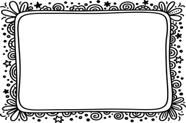 Hand drawn doodle frame vector with stars and spirals border for bullet journal and planner decoration © Najmul
