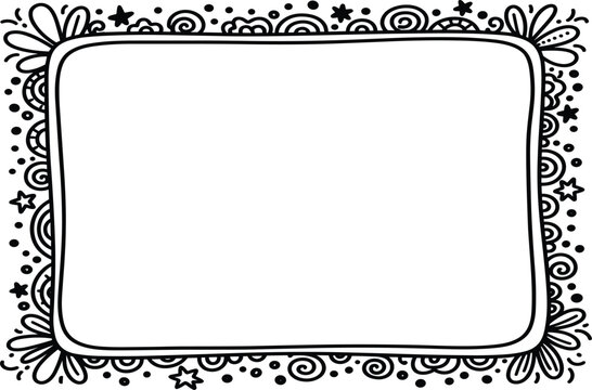 Hand drawn doodle frame vector with stars and spirals border for bullet journal and planner decoration