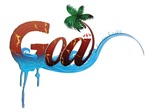 Goa Travel Typography with Sea Waves and Palm Tree Tropical Design