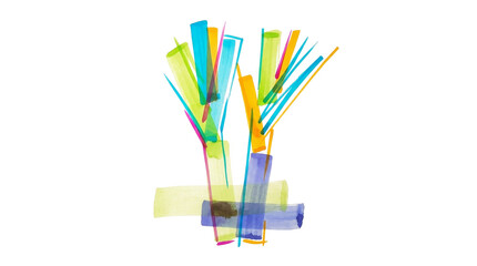 Fototapeta premium Bright abstract brush strokes forming a tree shape on transparent png background.