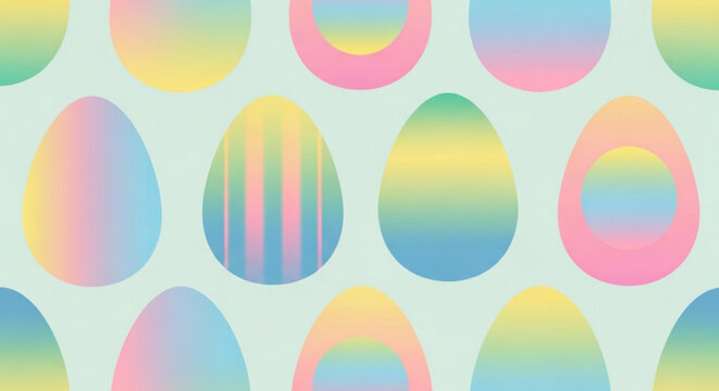 Colorful easter egg pattern with pastel rainbow hues on light blue background for holiday decoration