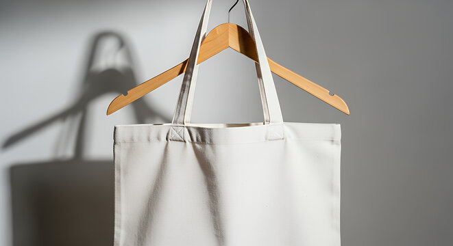 White tote bag mockup hanging on a clothes hanger tote bag mockup mockup fabric bag tote blank canvas cloth design eco fashion cotton shopping empty background