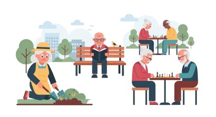 Fototapeta premium Activities of Senior Citizens in a Park Setting with Nature