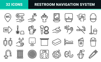 Naklejka premium Public Restroom and Personal Hygiene Wayfinding Signage System Featuring Ultra Minimalist Monoline Geometric Line Art for Commercial Navigation