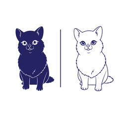 Obraz premium Two cute cartoon cats sitting side by side on white background looking straight ahead