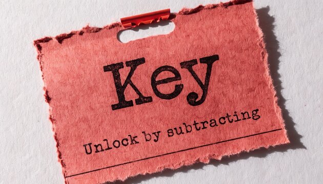 Key with text Unlock by subtracting on torn red paper