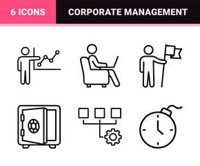 Fototapeta premium Corporate Business Management and Office Workflow Ultra-Minimalist Monoline Geometric Line Art Outline Symbols for Professional Productivity