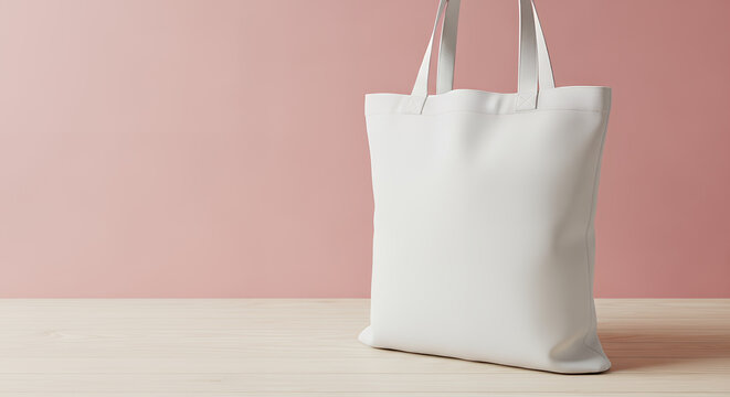 Minimalist white tote bag on pink background blank canvas tote bag on wooden surface with pink wall tote bag mockup mockup fabric bag tote blank canvas cloth design eco fashion cotton shopping empty b