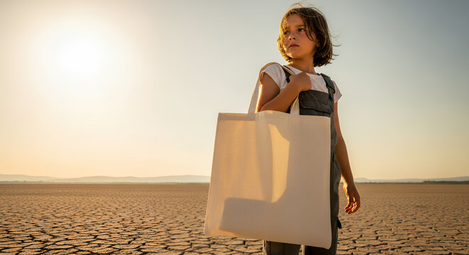 Girl is holding bag canvas fabric for mockup blank template on sunlight background global warming concept tote bag mockup mockup fabric bag tote blank canvas cloth design eco fashion cotton shopping e