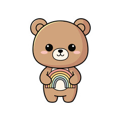 Fototapeta premium Cute cartoon bear holding a rainbow illustration 