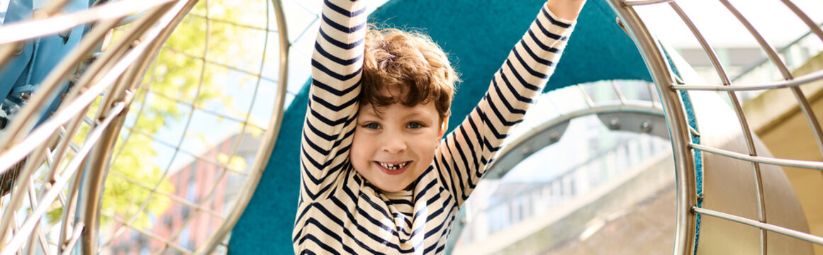 Joyful child exploring autumn playground adventure with delight and wonder