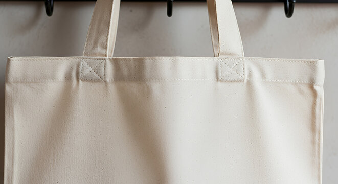 Plain eco-friendly tote bag hanging on a hook blank fabric surface for print design neutral background ultra-realistic cotton texture tote bag mockup mockup fabric bag tote blank canvas cloth design e