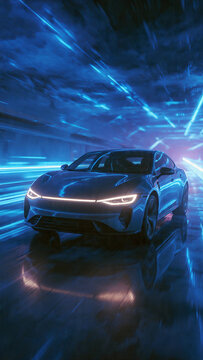 High speed ev car with neon light