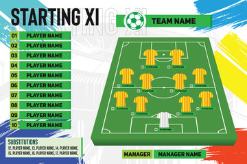 starting XI football formations tactics and planning position. football player name line up on white background vector design © Ranadhie