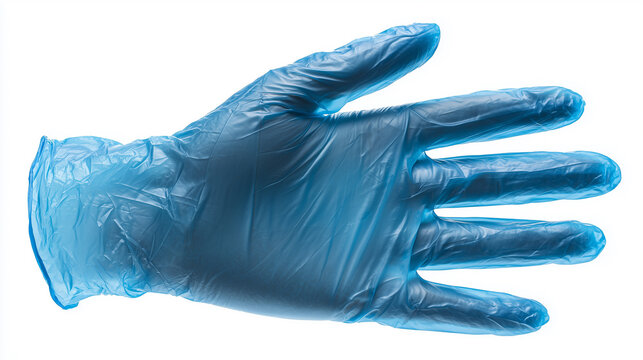 背景に置かれた医療用の青い使い捨て手袋