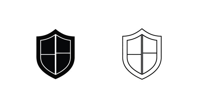 a black and white shield icon with a cross in the middle Vector