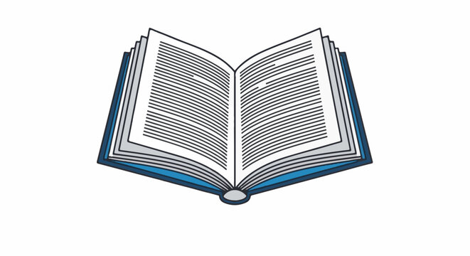An open blue book with pages filled with horizontal lines of text