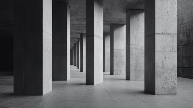Columns in dark room rows of ancient stone columns illuminated within a mysterious dimly lit chamber