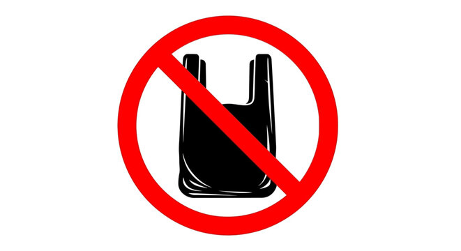 No plastic bag icon with red prohibition sign on white background