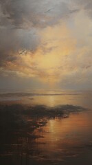 Fototapeta premium Acrylic paint of sunset landscape outdoors painting.