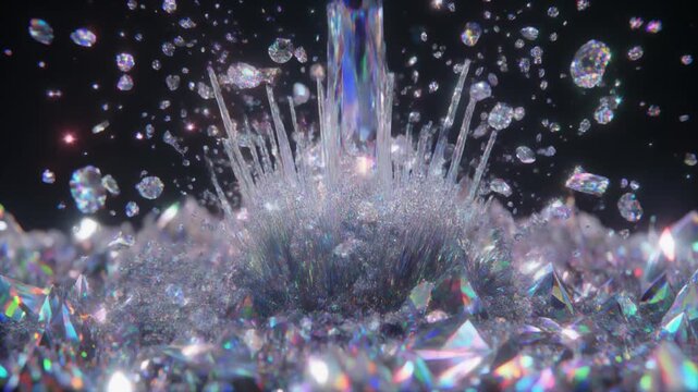 Sparkling diamonds and crystals on a dark background