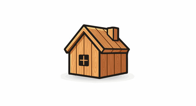 Simple cartoon wooden house with a window and chimney