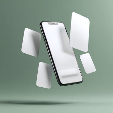 Floating smartphone with blank screens.