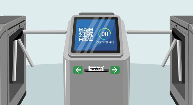 Automated Ticket Gate with QR Code Scanner and Turnstile