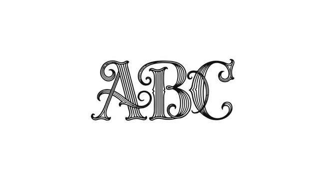 Ornate, vintage-style lettering forms the letters ABC