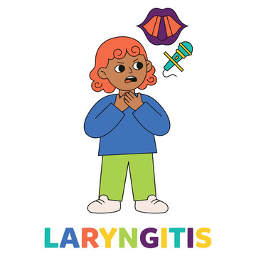 Character experiencing laryngitis A medical health disease with throat and voice symptoms, highlighting healthcare needs