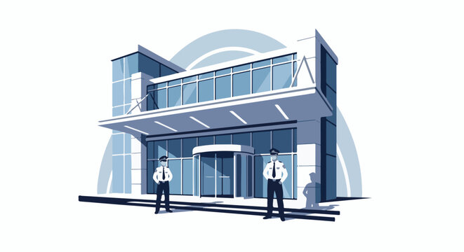 Modern building with two security guards standing in front