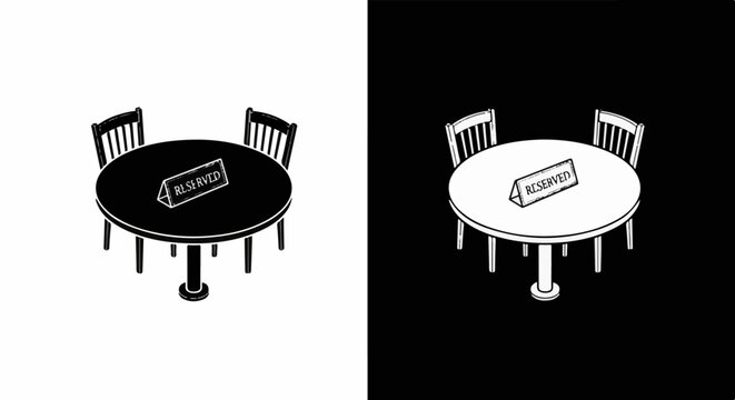 Two tables with chairs, one black, one white, both marked reserved