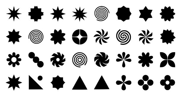 Minimal brutalist geometric icon set Bauhaus abstract shapes Swiss design vector isolated on white background