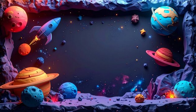 Flat lay background outer space theme with copy space for text