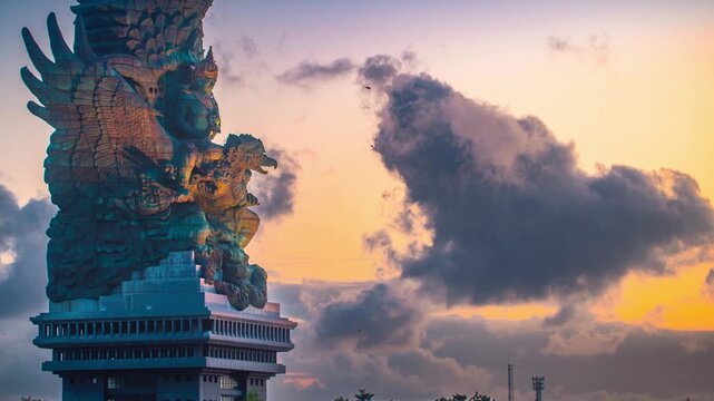 Bali's Most Iconic Landmark Hindu God Garuda Wisnu Kencana statue also GWK statue is a 122-meter tall statue located in Garuda Wisnu Kencana Cultural Park, Bali, Indonesia.