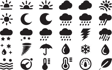Obraz premium Forecast weather icon pack solid style for mobile app and dashboard interface 