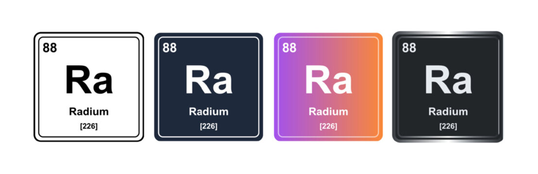 Radium Ra 88 Periodic Table Element Tile. Vector Illustration, Minimalist Design, Isolated on Background, UI Icon Style, Modern Chemistry Graphics.