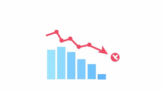 Animated syncing failure with declining chart and red error icon on transparent background, symbolizing data error and failed process for UI overlays.